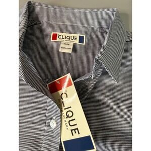 Clique Womens Navy White Houndstooth Button Down Long Sleeve Shirt Size M NWT